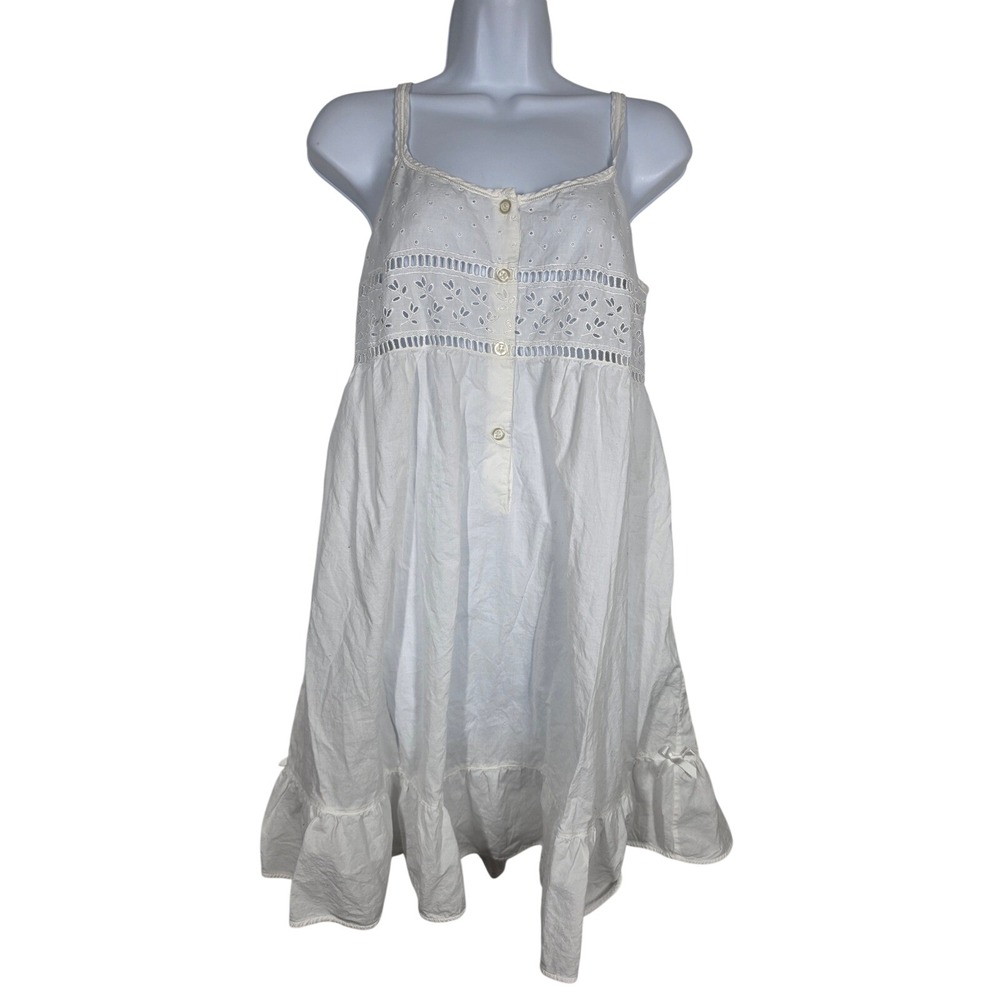 Vintage White Linen Blend Tiered Midi Dress Sleeveless Button Front Ruffle Hem M